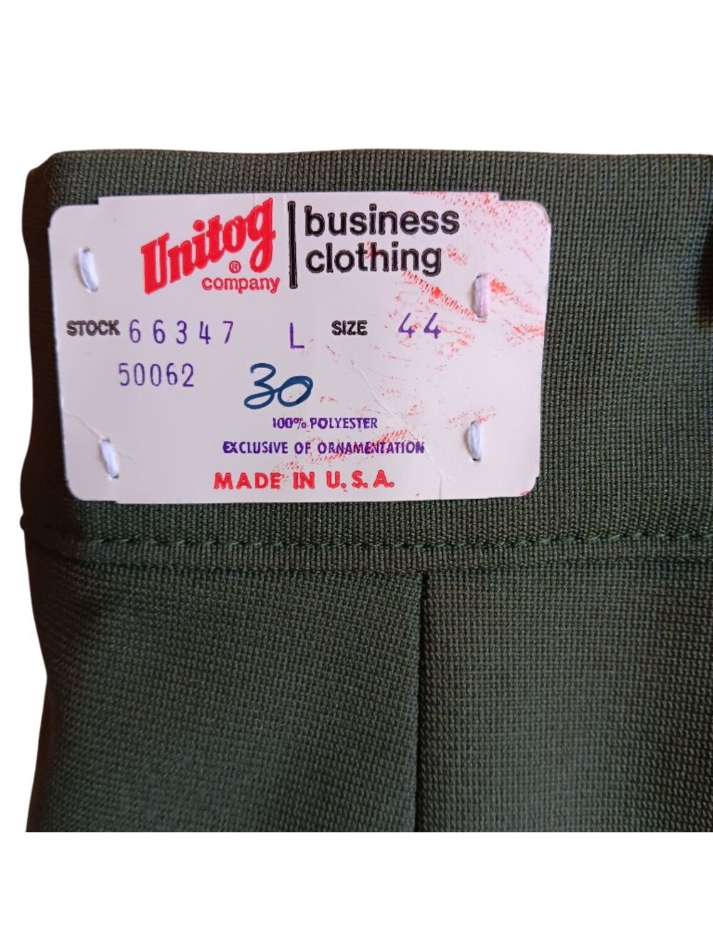44x30 Vintage Work Pants 44 Men's Green Unitog Mechanic 1970's Union Made USA
